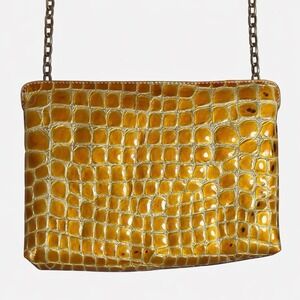 Y2K Sabina New York Croc Embossed Leather Shoulder Bag Amber Gloss Chain Purse